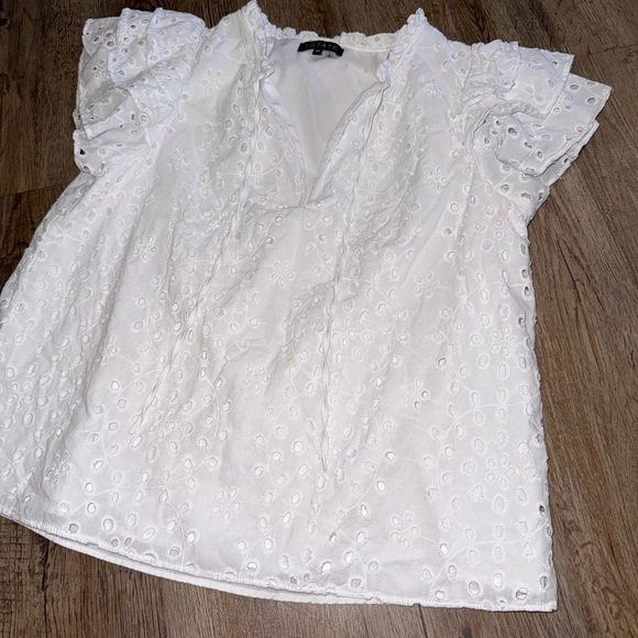 1.State • Eyelet Cotton Flutter Sleeve Top - Picture 11 of 12